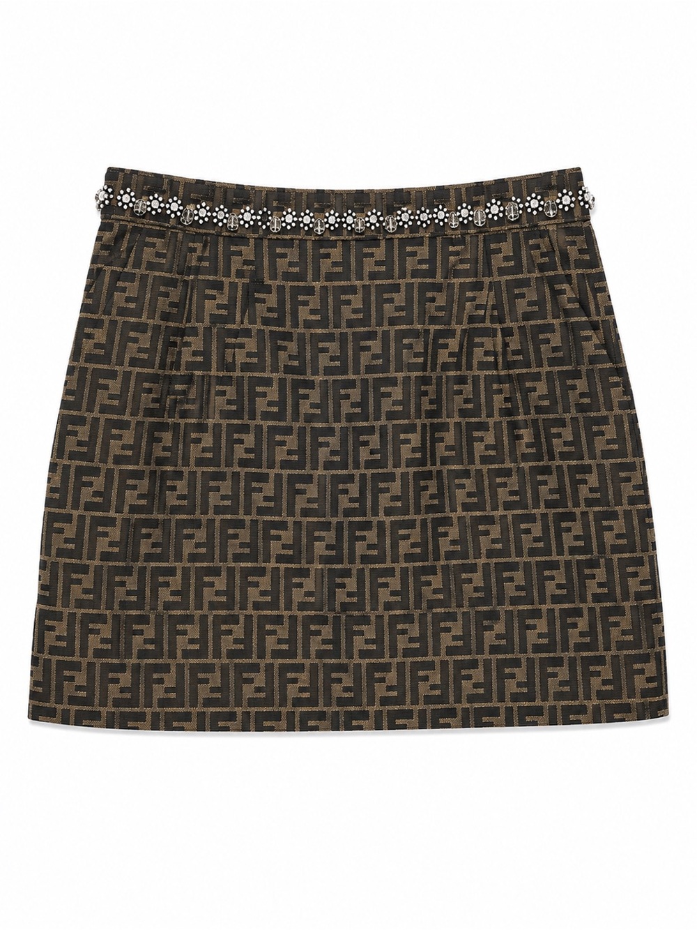 Fendi Brown and Black FF Logo Mini Skirt with Embellished Waistband